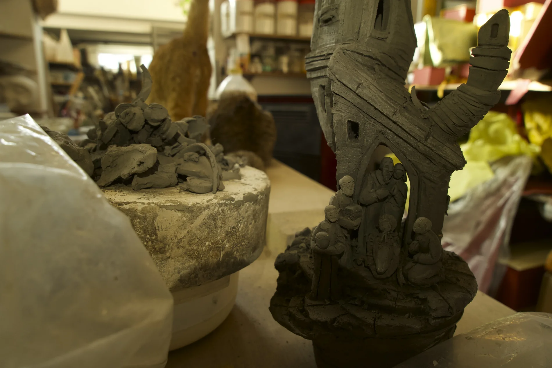 A terracotta sculpture during its making