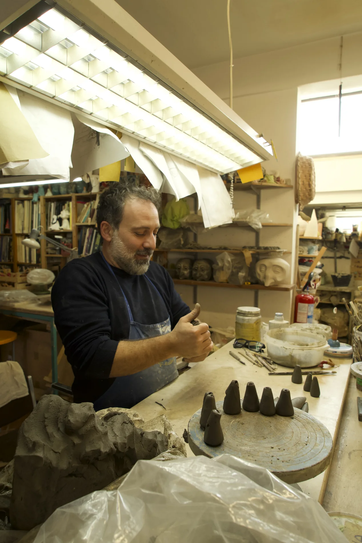 The studio interior with materials and works in progress